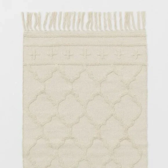 H&M Home Rectangular Tasseled Rug Light Beige 28X55 - Picture 4 of 7